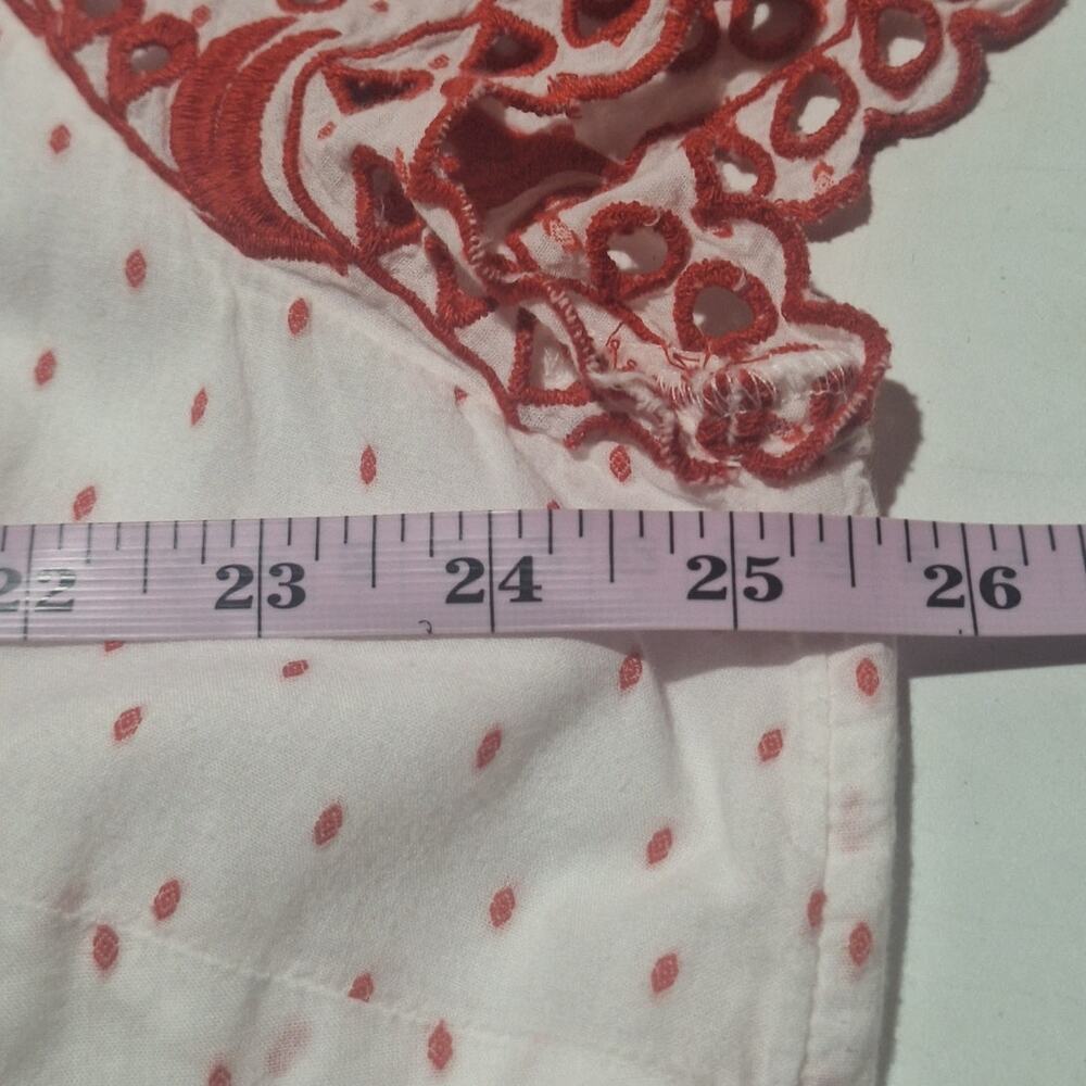 Talbots Shirt Womens 2X White Red Eyelets Tasseled Lined Dotted Bohemian Summer - Picture 6 of 8